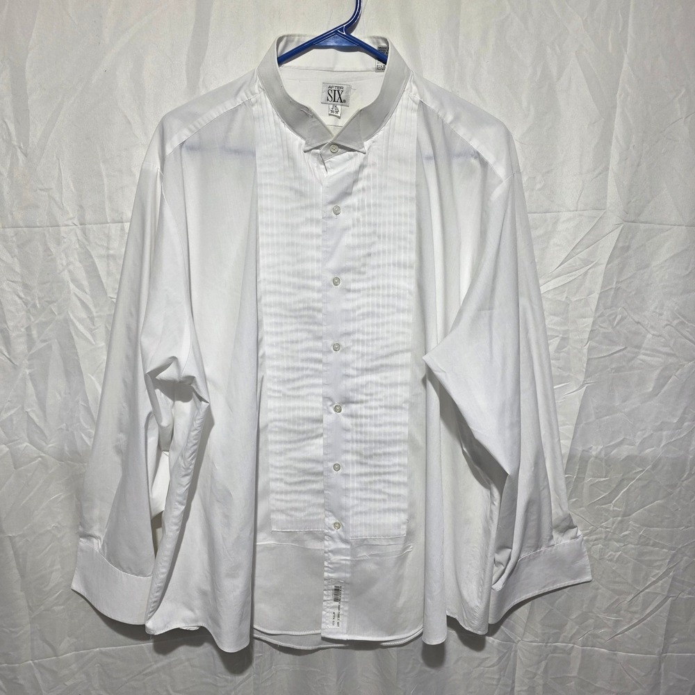 After Six Mens White Tuxedo Shirt Wing Tip Collar Pleated Bib Front 2XL 18-18.5